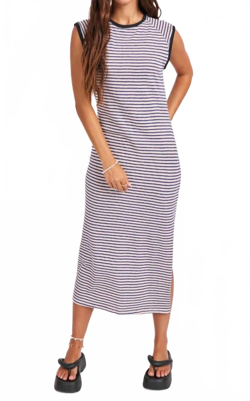 NEW SAGE THE LABEL caspian knit midi dress in blue multi